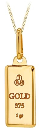 CARISSIMA Damen-Halskette aus 9 Karat Gelbgold mit 1-Gramm-Goldbarren (8,4 mm x 16,5 mm)