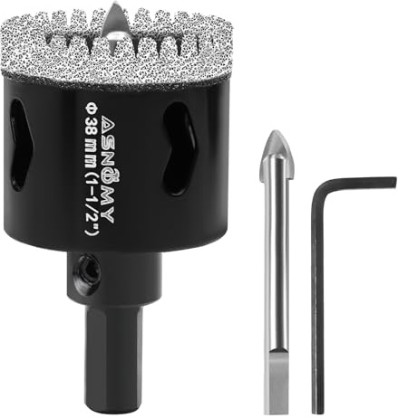 ASNOMY 38mm Diamond Hole Saw with Pilot Drill Bit, 20mm Serrated Brazing Tile Hole Saw Diamond Core Drill Bits with Guiding Bit for Ceramic Porcelain Tile Glass Stone Granite Marble