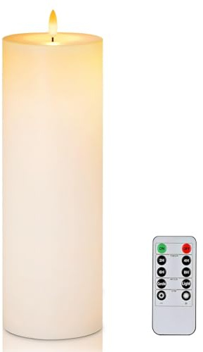 Homemory 10,2 cm x 30,4 cm Große Wasserdicht Outdoor Flackernden Flammenlose Kerzen, Batteriebetriebene LED Stumpenkerzen mit Fernbedienung und Timer, Long Lasting, Weiß | IP65, 3D-Flamme, LED Kerzen mit Fernbedienung & Timer, Kunststoff, für Garten, Balkon, Halloween & Advent,Weihnachten
