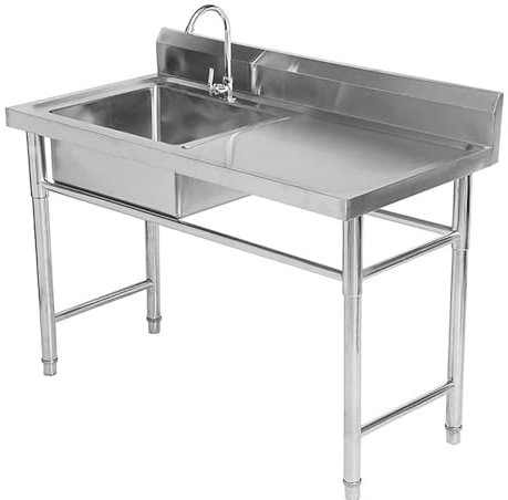 CZAOERXB Lavello da Giardino in Acciaio Inox autoportante da 100/120 cm, lavello da Esterno con Rubinetto Singolo per Acqua Fredda e unità di scolo, lavello da postazione di Lavoro a Vasca