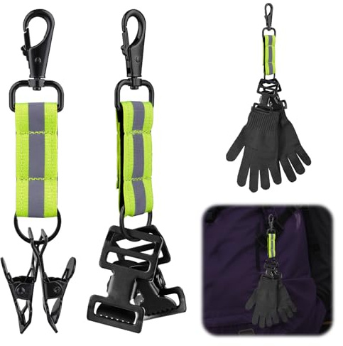 Nadisean 2 Piezas Guante Clip de Bombero Kit, Doble Colgar Guantes Clip con Metal, Porta Guantes de Trabajo Reflectante, Sujetador de Pinza de Seguridad para Trabajos En El Sitio, MáScaras, Toallas
