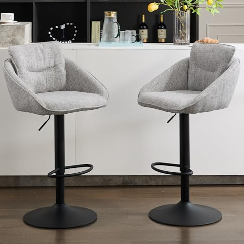 chairus Barhocker 2er Set Barstuhl Höhenverstellbar Leinen küchenhocker Drehbar Thekenhocker Küche Bistrohocker für Esszimmer (Grau-2)