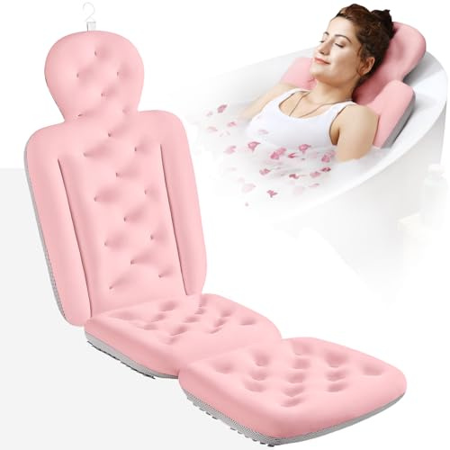 Full Body Bath Pillow for Bathtub, Thick Bathtub Cushion, Luxury Tub Pillow for Bath for Headrest Neck and Back Support Pink 56 x 16