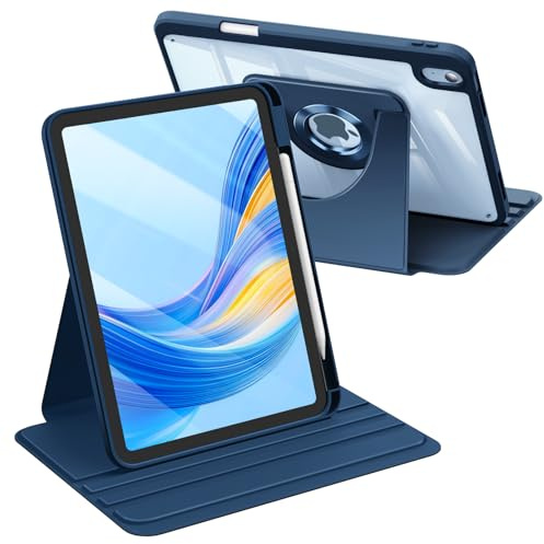 FINTIE Rotating Case for iPad (A16) 11th Gen 11 Inch, 10th Gen 10.9 | 360 Degree Swiveling Protective Stand Clear Back Cover with Pencil Holder, Navy
