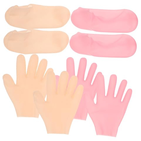 VINTORKY Peeling Fußmasken und Handschuhe Silikonbeschichtete Feuchtigkeitsspendende Handschuhsocken für Trockene Hände und Füße Elastische Fußpflegesocken für Hautpflege Zuhause