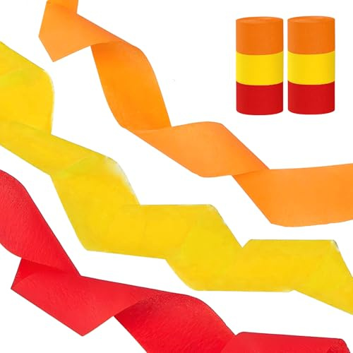 AimtoHome Red Yellow Orange Crepe Paper Streamers,6 Rolls Party Streamers for Sports Events,Birthday Party,Graduation,Wedding Decorations, 6 Rolls（82 Feet Long x 1.77 Inch）