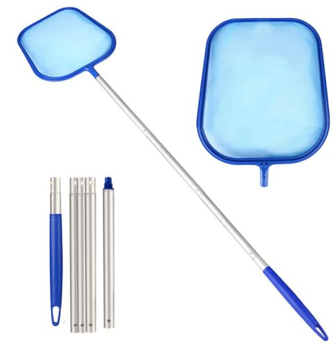 Generisch Kescher Pool, 150cm Lang-Teichkescher Mit Teleskopstange, Feinmaschig - Für Teich, Algen & Pool,Algenkescher Nylon-Netz, Fischereinetz: 29x27x1,5cm