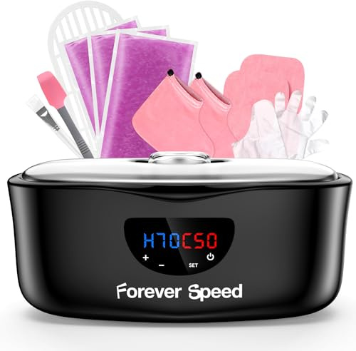 Forever Speed Bain de paraffine 4 l pour mains et pieds arthrose, chauffe-bain de paraffine avec mode manuel/automatique, bain de paraffine, mains et pieds, avec 1350 g de cire de paraffine et gant