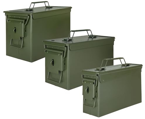 Trucky Set Munitionsbox 3x Ammo Box Metallkiste Metallbox Munitionskiste Aufbewahrungsbox mit Deckel Army Grün Metall