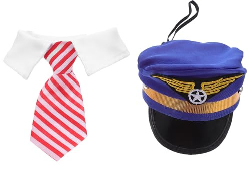 Yardwe 1 Set Kapitänsmütze für Haustierpiloten mit Krawatte – Kostümzubehör-Set für Hunde und Katzenpiloten für Cosplay, Foto-Requisiten, Kostümparty