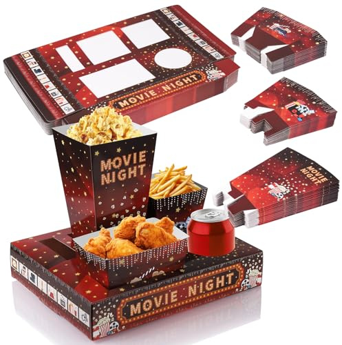 100 Stück Snack-Tabletts für Filmabende, darunter 25 Snack-Tabletts, 25 Popcorn-Boxen, 25 Salatschüsseln, 25 Nacho-Schüsseln, Einwegartikel für Filmabende für Familien, Kindergeburtstage