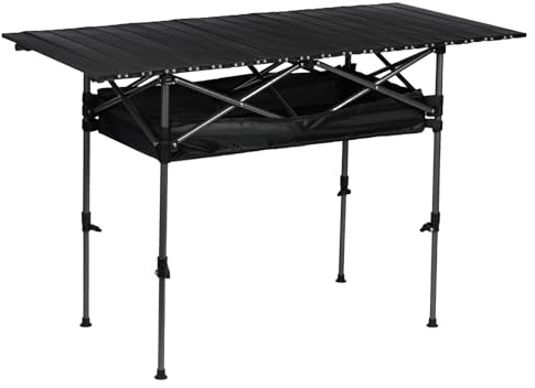 fiakoais Portable Folding Dining Set, Compact Lightweight Camping Table and 4 Chairs, Adjustable Height Outdoor Picnic Table, 75kg Capacity Garden Patio BBQ Table, Includes Storage Bag (Black)