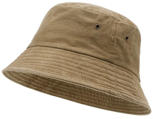 TOMEEK Cappello Pescatore da Sole Unisex, Cappello Uomo Estivo Moda Bucket Hat da Pesca Cotone Portatile e Pieghevole Cappellino a Secchiello Donna(Kaki,Taglia Unica)