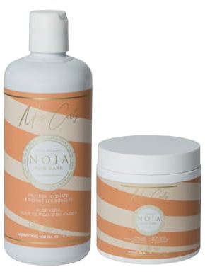 NOÏA HAIR – Coffret Duo Professionnel CURLY – Shampoing 500ml + Masque 500ml – Hydratation & Anti-Frisottis – Définition des Boucles – Cheveux Bouclés, Frisés et Crépus