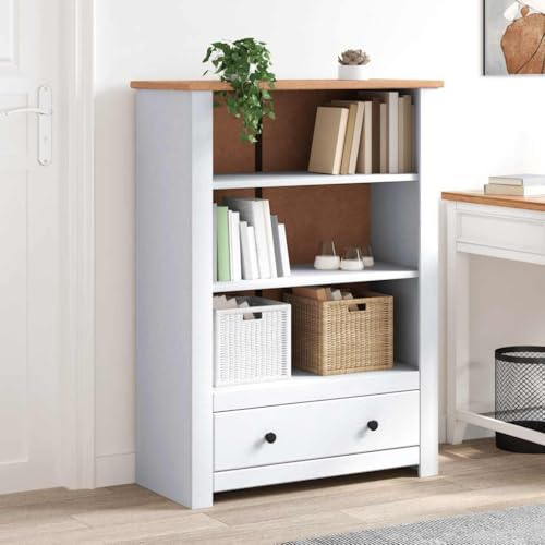 ZQQLVOO Solid Pine Wood Bookcase with 3 Layers and Spacious Drawer, Rustic Charm Storage Shelf for Home Decor, Sturdy Furniture Organizer