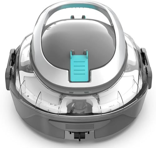 BRINBO S2 Poolroboter, Kabelloser Poolsauger Akku, Doppelfiltersystem, 90 Min Laufzeit + 2,5H Schnellladung, Selbsteinpark Poolreiniger für Flachbodenpools bis 80 m²,Dual Motoren,Grauweiß
