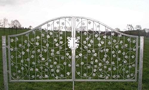 Hoftor Gartentor Einfahrtstor Schmiedeeisen Metall Zauntor Bachus-GT300/100S P.-100 Set Feuer Verzinkt 300 cm 3.0m breit Detailarbeit mit Weinblättern Doppelflügeltor