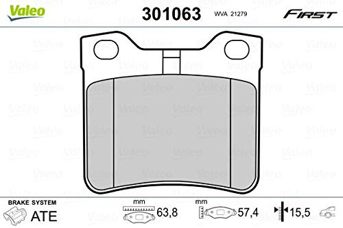 Valeo Juego de 4 Pastillas de Freno Essential 301063, Eje Trasero