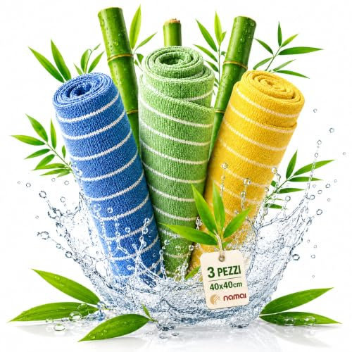 NAMAI - Lot de 3 chiffons en bambou de 40 x 40 cm à haut pouvoir désinfectant