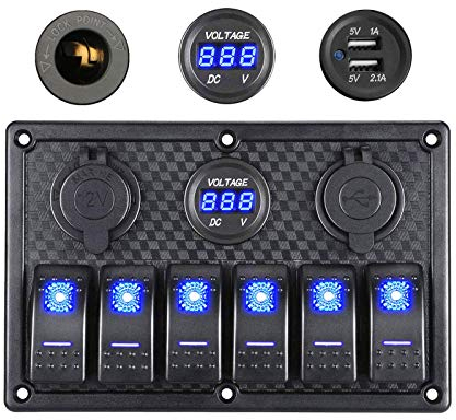 Thlevel Wasserdichte 6 Gang Schalter Panel Rocker Schalttafel 12V bis 24V Digitaler Spannungsmesser Doppelte 5V USB Ladegerät Zigarettenanzünder für Wohnmobile Boote Autos Motorhaus