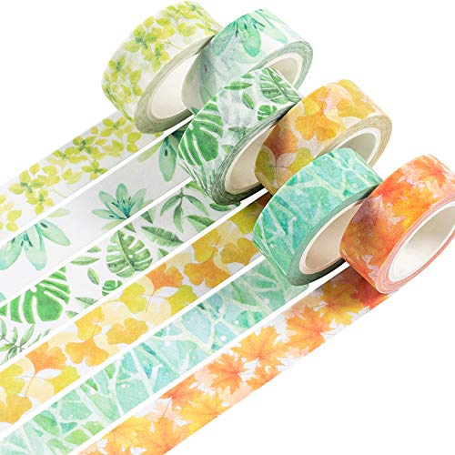 YUBBAEX Washi Tape Set Floral Masking Tape Dekoratives Klebeband Bunt für Scrapbooking, Bullet Tagebuch, Planer, Geschenkverpackung 15 mm Breit (Gefühl der Blätter 6 Rollen)