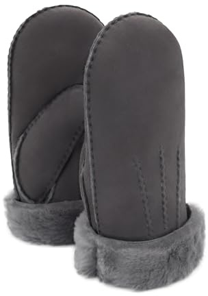 Rohn Moden Lammfell Handschuhe Arber echtes Merinolamm für Damen und Herren, Fäustlinge, Fausthandschuhe in Premiumqualität aus spanischem Merino grau Größe 10