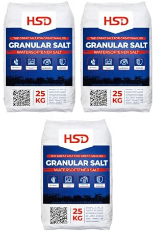 HSD 25KG salt Granular Water Softener Best For Laundry Kitchen Dish Washing | Compatible to All Water Softner Machines | Premium Quality | Food Grade 100% Genuine British Salt (3 Bags)