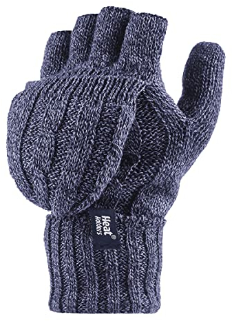HEAT HOLDERS - Damen Thermo Fingerlose Handschuhe mit Fäustlinge Kappe | Winter Handschuhe mit Plüsch Fleecefutter (Einheitsgröße, Blau)