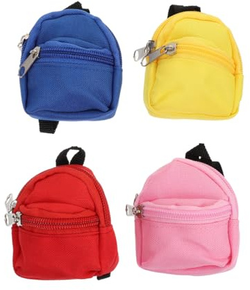 Milisten 4 Pcs Mini Doll Backpack Set - Small Zippered Miniature Schoolbag Accessories for 1/6 Dolls - Portable Fabric Toy Bags in Assorted Colours - 8x7x3.5cm