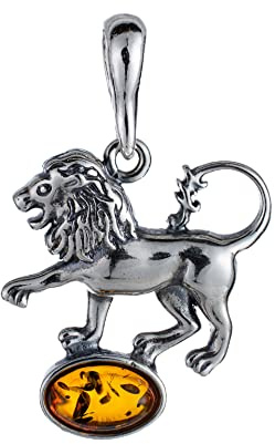 BALTICANA JEWELRY Sterling Silber und Baltischer Bernstein Löwe Sternzeichen Anhänger
