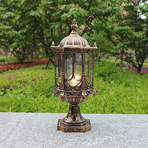XMFXIAO Vintage Villa Courtyard Glass Lantern Column Lamp Outdoor Table Lamp Continental Aluminum Waterproof E27 Decoration Illumination Street Post Light Villa Garden Bollard Lamp