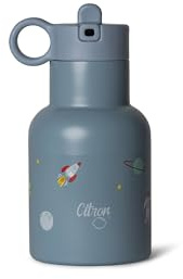 Citron - Bouteille d'eau pour enfants 250 ml - Bouteille isotherme avec paille, récipient isolé froid et chaud - Acier inoxydable - Gourde bébé vaisseau spatial
