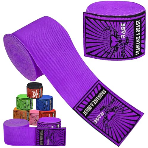 BEAST RAGE Boxning Handlindor Män Skydd MMA-stöd Innerhandskar Kampsport Träningsomslag Stansning Stridssport Muay Thai, under vantar 4,5 meter elastiska bandage (Purple, 4.5)
