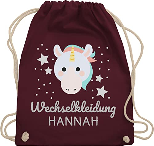 Turnbeutel Rucksack - Kita Beutel Wechselsachen Mädchen - Wechselkleidung Einhorn - Unisize - Bordeauxrot - wechselbeutel kindergartenbeutel personalisierte name stoffbeutel kindergarten