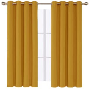 funky gadgets Blackout Curtains for Bedroom 72 Inch Drop Thermal Insulated Eyelet Curtains & Drapes Black Out Curtain for Kitchen, Living Room 2 Panels (66x72 Inch Yellow)