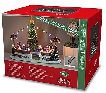 Konstsmide LED Szenerie Dorfplatz, mit Musik, wählbare Energiefunktion, 23 bunte Dioden, batteriebetrieben & USB, Innen, schwarzes Kabel, 3 x AA 1.5V (exkl.) - 4243-000