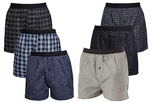 Sock Stack Pack Of 6 Mens Boxers Woven Boxershorts Loose Fit Comfort Waistband Underwear For Men MB02, Medium Multicolor