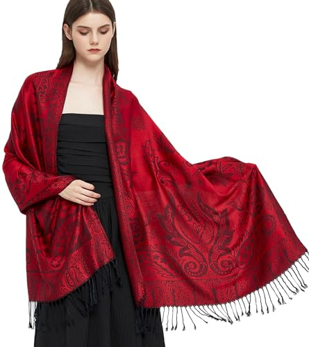 Gragengs Pashmina Schal Wrap mit ethnischen Paisley Two Tone Jacquard Schal für Damen