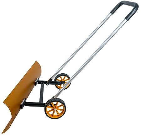 CStern Aluminium Schneeschaufel mit Rädern,Effiziente Schneeschieber,Höhenverstellbar Schneeräumen,Schneeschaufel Verstellbarer Griff,Schneeschaufel Arbeitsbreite 95 cm,Höhe 25 cm(Orange)