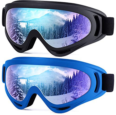 Dizywiee Confezione da 2 occhiali da sci per bambini, occhiali da snowboard per adulti, ragazzi e ragazze, occhiali invernali per sport invernali da neve