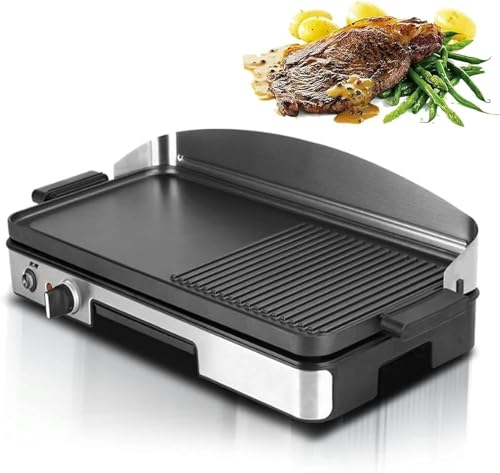 Piastra per Barbecue Elettrica 1750W Griglia Elettrica Professionale in Ghisa 50x25 cm Bistecchiera Elettrica Griglia Professionale con Temperatura Regolabile e Superficie Scanalata per Ristorant-1pc