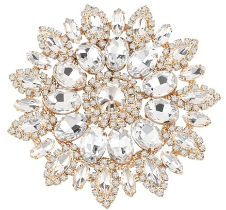 FINGERINSPIRE Goldene Runde Strass Applikation 10.5 cm Kristall Patch Strass Applikationen Mit Metallkette Auf Der Rückseite Für Hochzeit Brautbroschen Schal Hochzeitskleid Kleidung Schuhe DIY