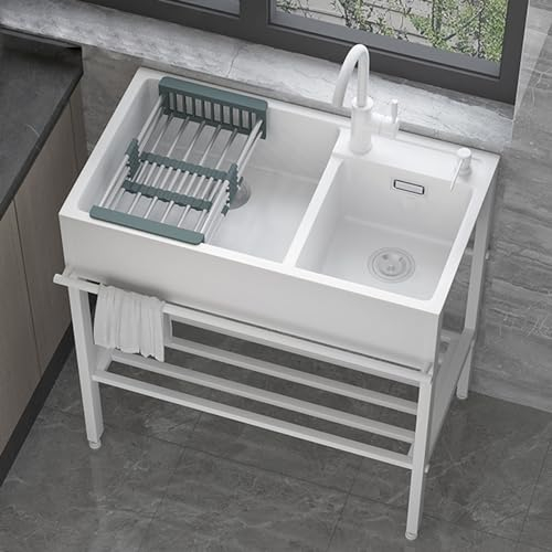 Fregadero Cocina,fregadero Cocina 1 Seno Con Grifo Extraíble De Agua Fría Y Caliente, Dos Velocidades, Fregadero Cocina 1 Seno Con Escurridor, Fregadero Negro De Acero Inoxidable 304 ( Color : White ,