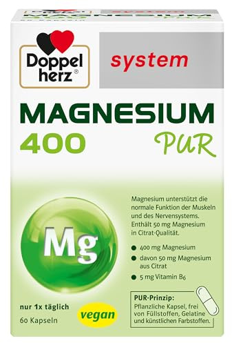 Doppelherz system MAGNESIUM 400 PUR - Magnesium unterstützt die normale Funktion der Muskeln - vegan - in Citratqualität - 60 Kapseln