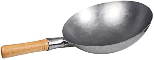 GLJTUO Olla De Cocina, Auténtico Wok Martillado A Mano, Acero Al Carbono, Fondo Redondo Tradicional, con Mango De Haya Roja (Rojo 36Cm)