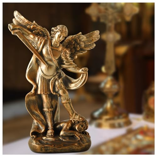 ENNAS St. Michael San Miguel Erzengel Statue – Harz Bronze Engel Skulptur für Zuhause und Büro Dekor, religiöse Geschenke, katholische Kunstsammlung (19 cm)