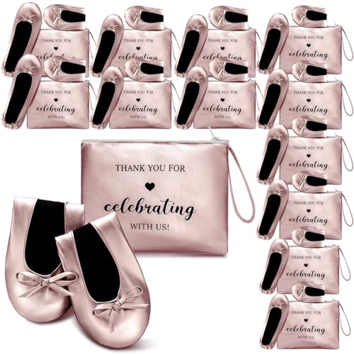 Cuffbow Women's Foldable Ballet Flats, Portable Slip-on Ballet Shoes Bulk Dance Slippers for Wedding Party Bridesmaids Guests(Classic,Rose Gold)