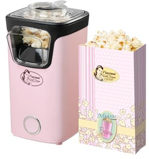 Bestron Popcornmaker, Turbo-Popcorn in unter 2 Minuten, Popcornmaschine mit Heißlufttechnologie, inkl. 10x Popcorntüten & integrierten Messbecher, Sweet Dreams Kollektion, Farbe: Rosa