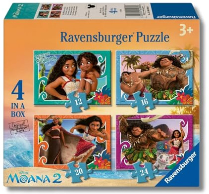 Ravensburger Moana 2 Jigsaw Puzzle Pack for Kids | 4 Puzzles with Increasing Piece Counts (12, 16, 20, 24 Pieces) | Challenge Grows with Child | Ideal Screen-Free Activity