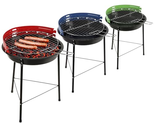 com-four® 3x BBQ Grill, Dreibein mit höhenverstellbarem Grillrost | runder Standgrill aus Metall für Balkon - Terrasse - Garten - Strand - Holzkohle-Grill [Auswahl variiert]